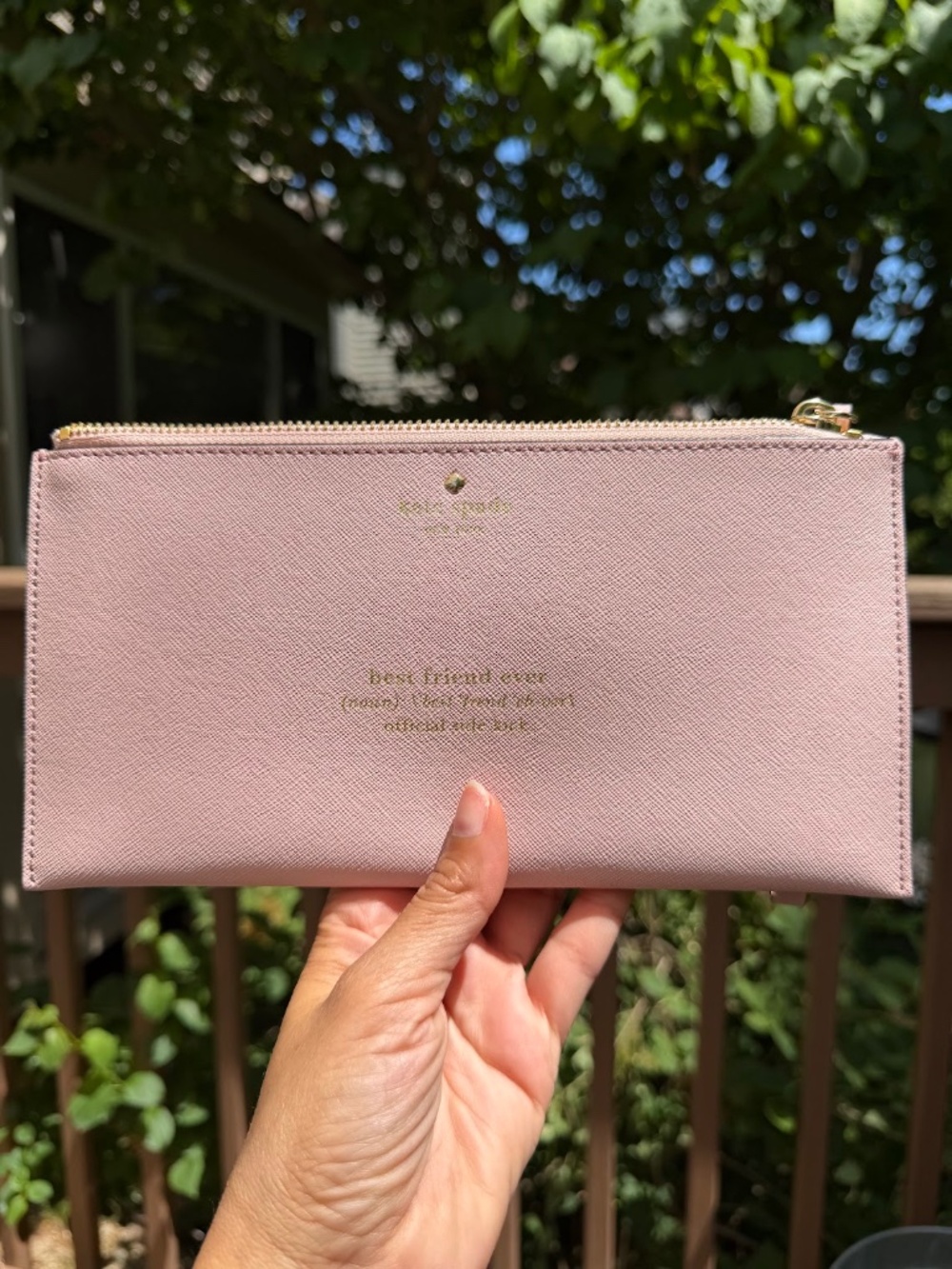 Kate Spade Pink Saffiano Leather Large Wristlet "Best Friend Ever "
